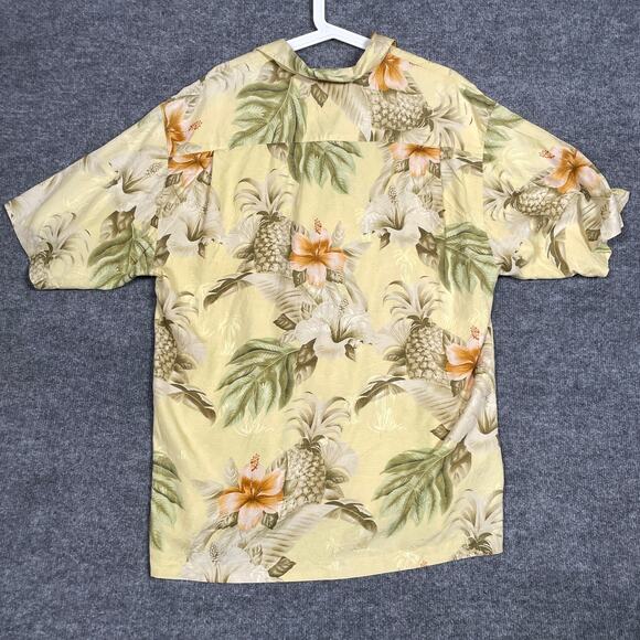 Tommy Bahama Mens Medium Button Up Shirt Yellow Silk Pineapple Floral Print - Picture 2 of 7